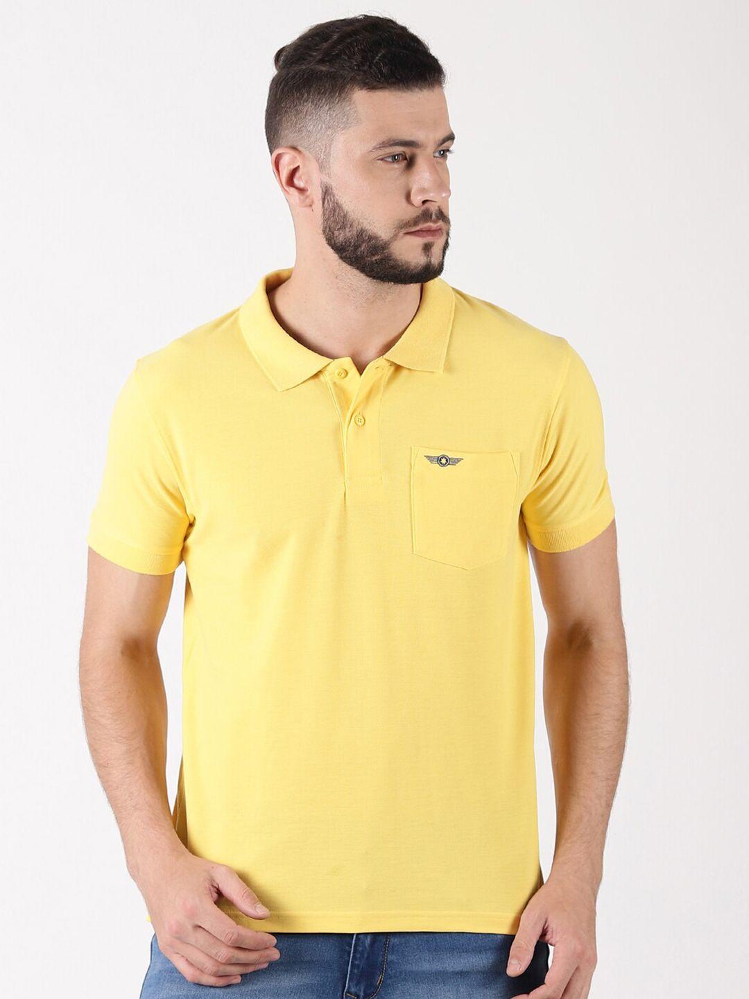 force nxt men yellow solid polo collar t-shirt