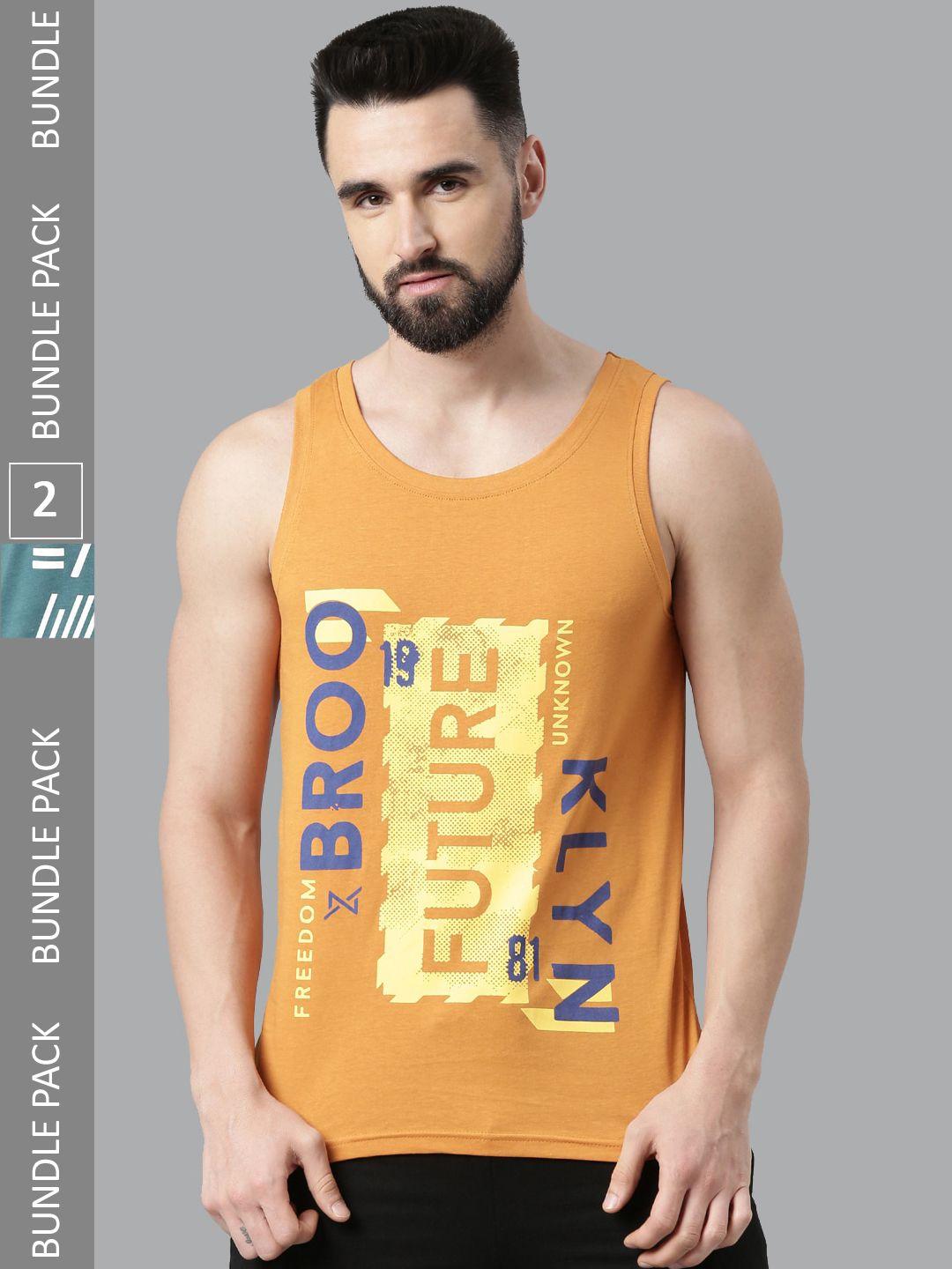 force nxt pack of 2 printed pure cotton gym vest