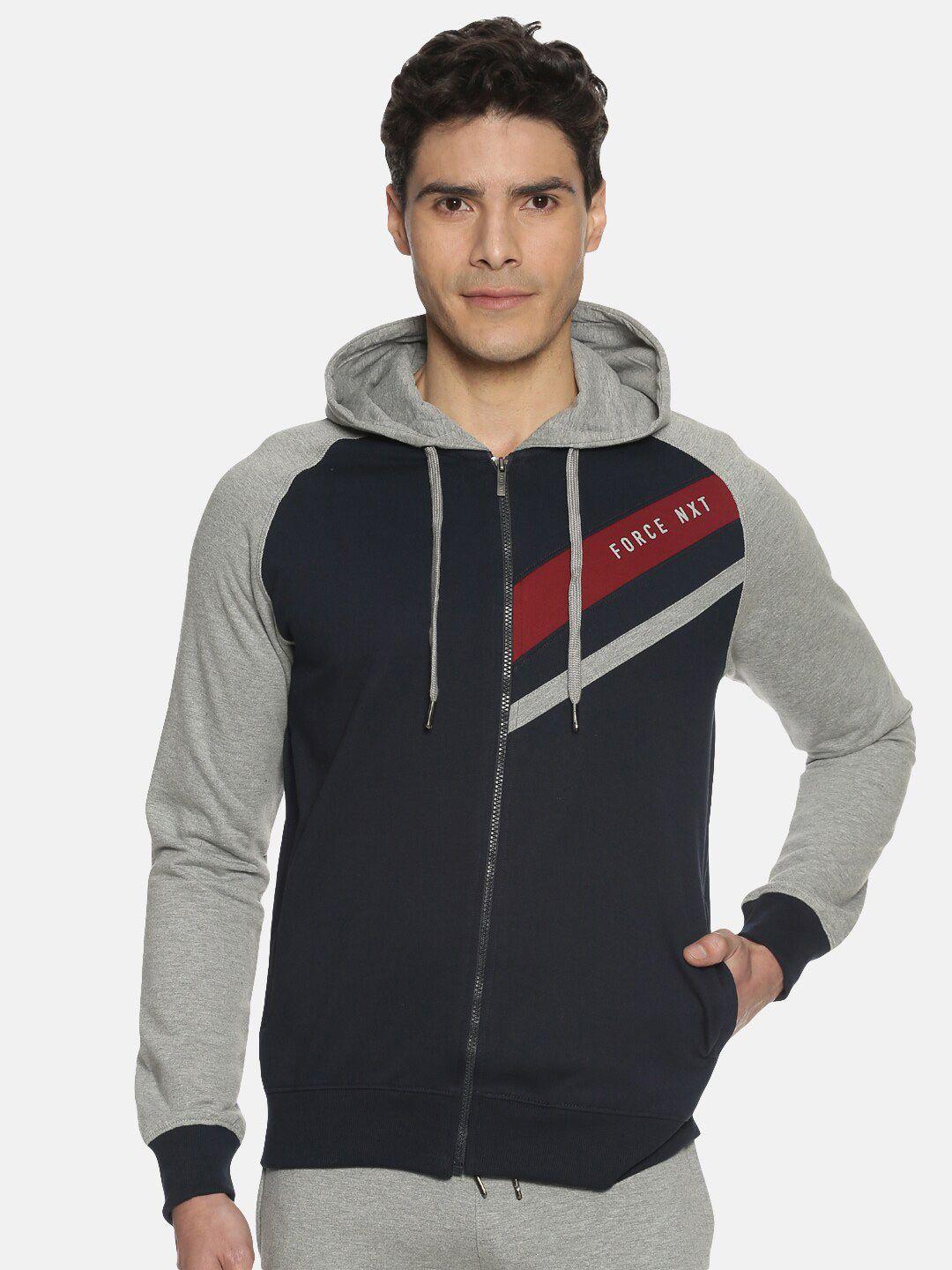 force nxt printed hooded cotton front-open sweatshirt