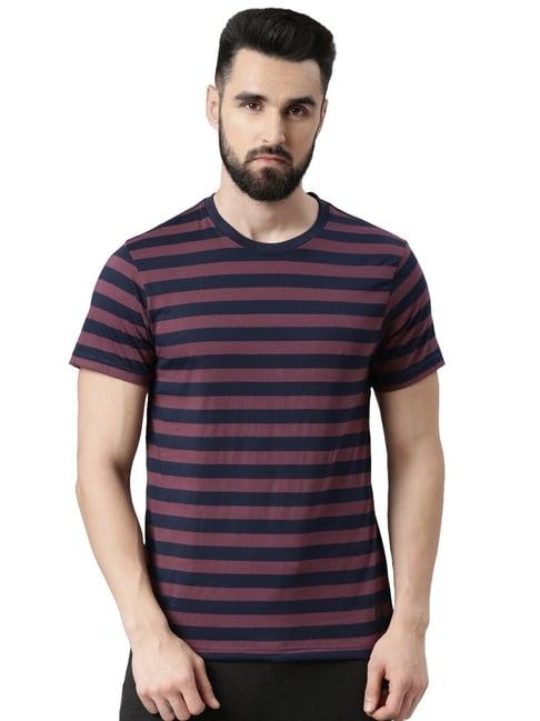 force nxt purple cotton regular fit striped t-shirt