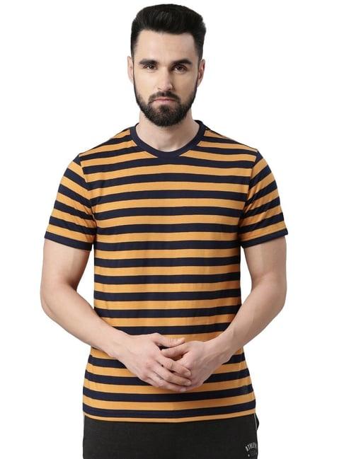 force nxt yellow cotton regular fit striped t-shirt