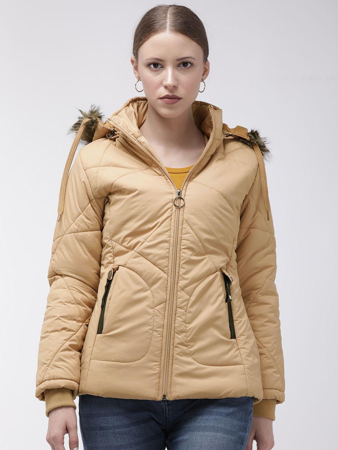 foreign culture by fort collins women beige solid padded jacket