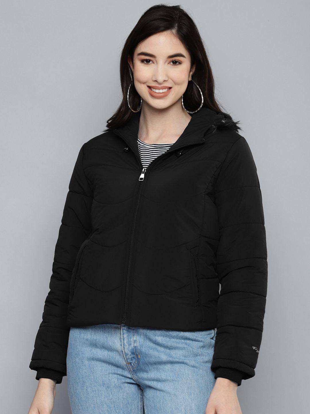 foreign culture by fort collins women black parka jacket with detachable hood