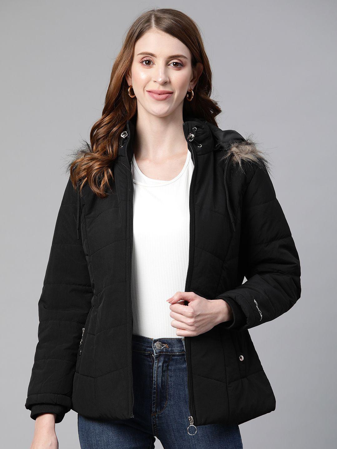 foreign culture by fort collins women black parka jacket with detachable hood