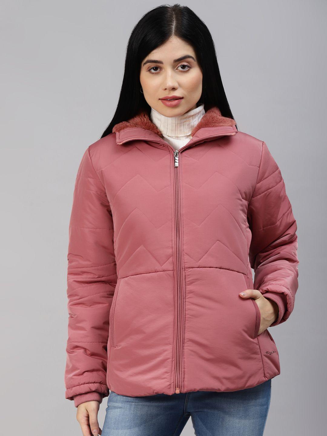 foreign culture by fort collins women dusty pink solid padded jacket