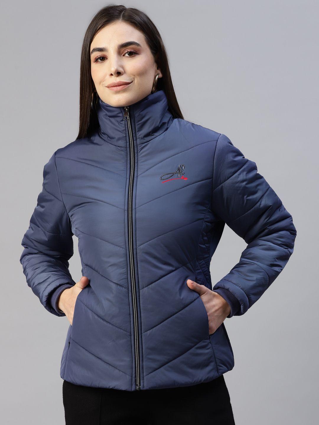 foreign culture by fort collins women navy blue solid padded jacket