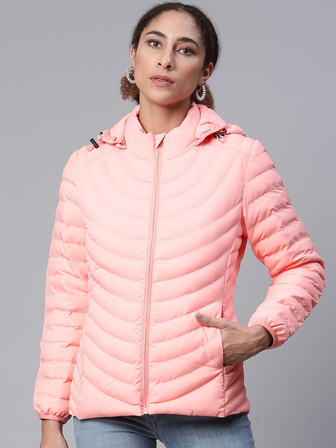 foreign culture by fort collins women peach-coloured longline padded jacket