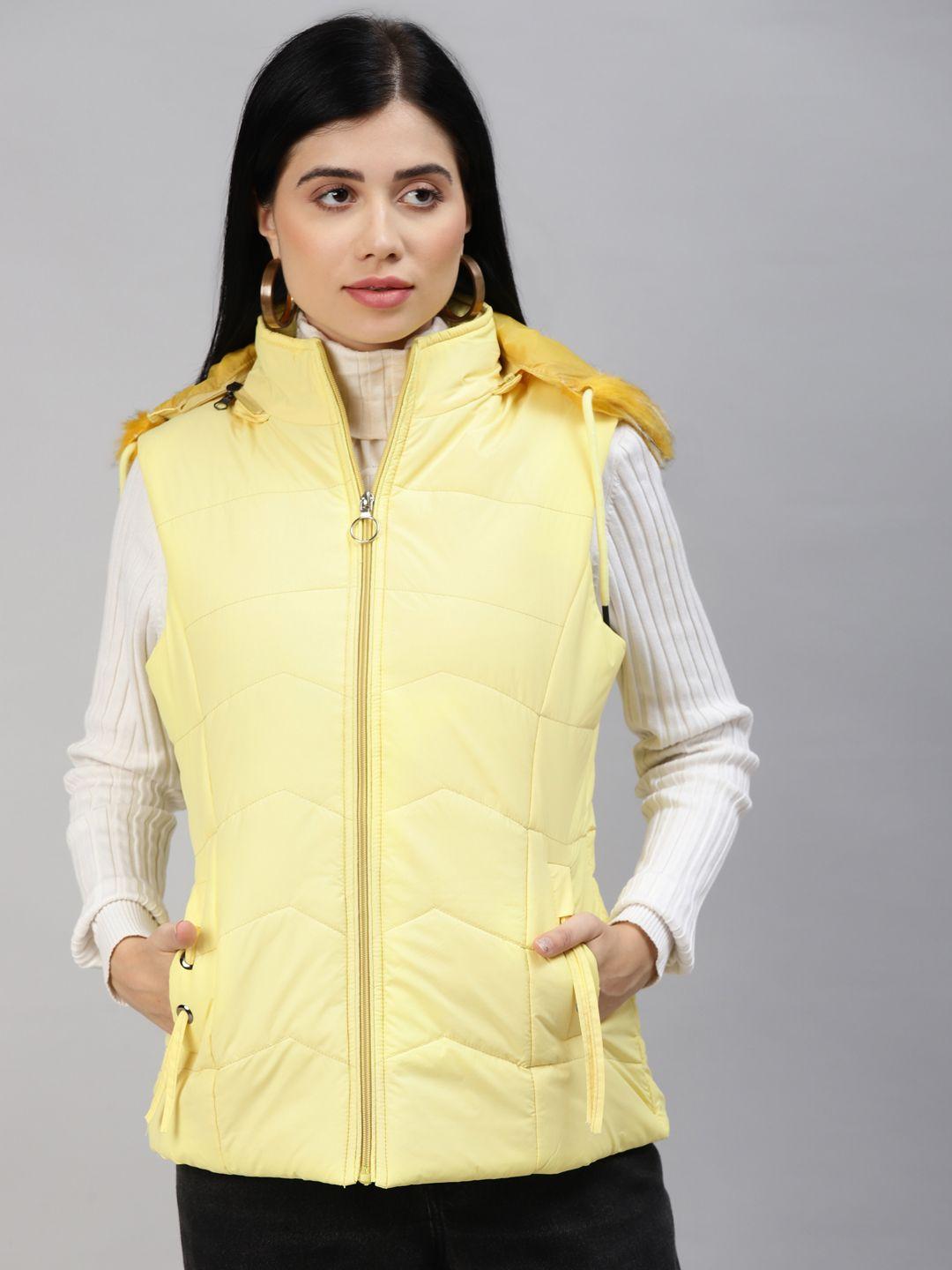 foreign culture by fort collins women yellow solid hooded parka jacket