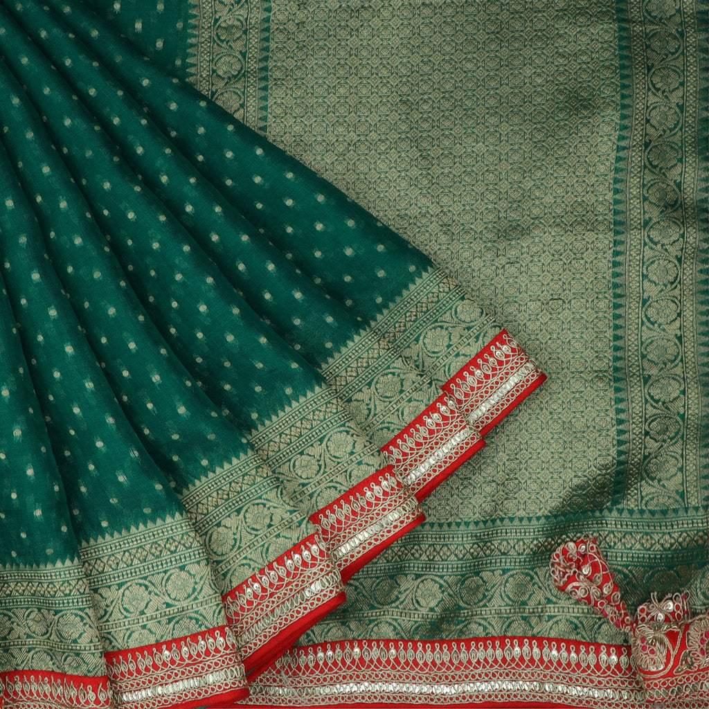 forest green organza saree with embroidery