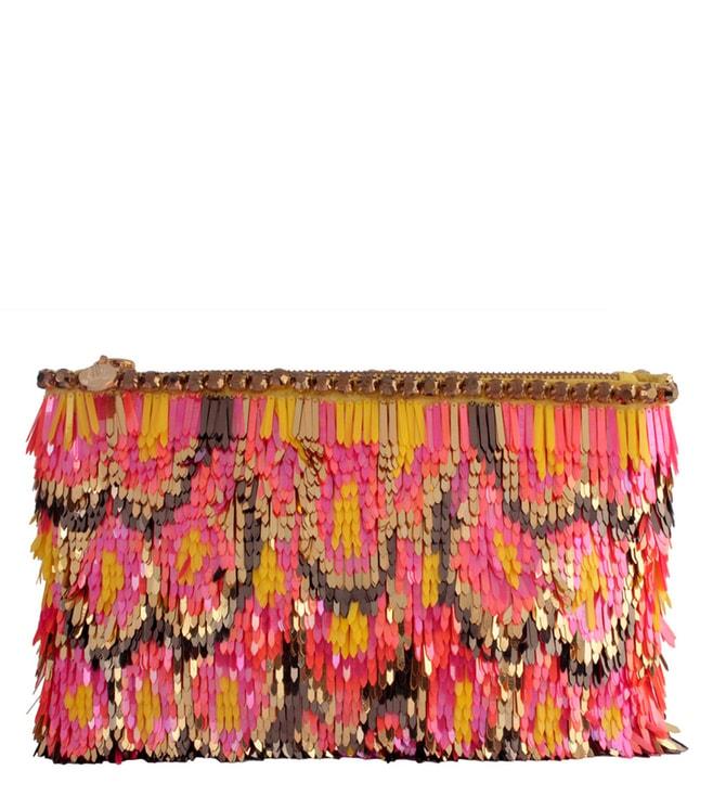 forest of chintz pink ikat plume zip up bag