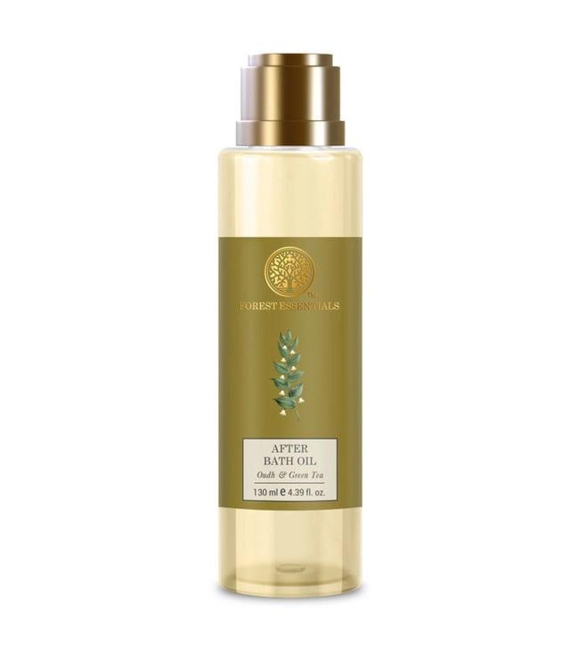 forest essentials after bath nourishing natural body oil with oudh & green tea - 130 ml