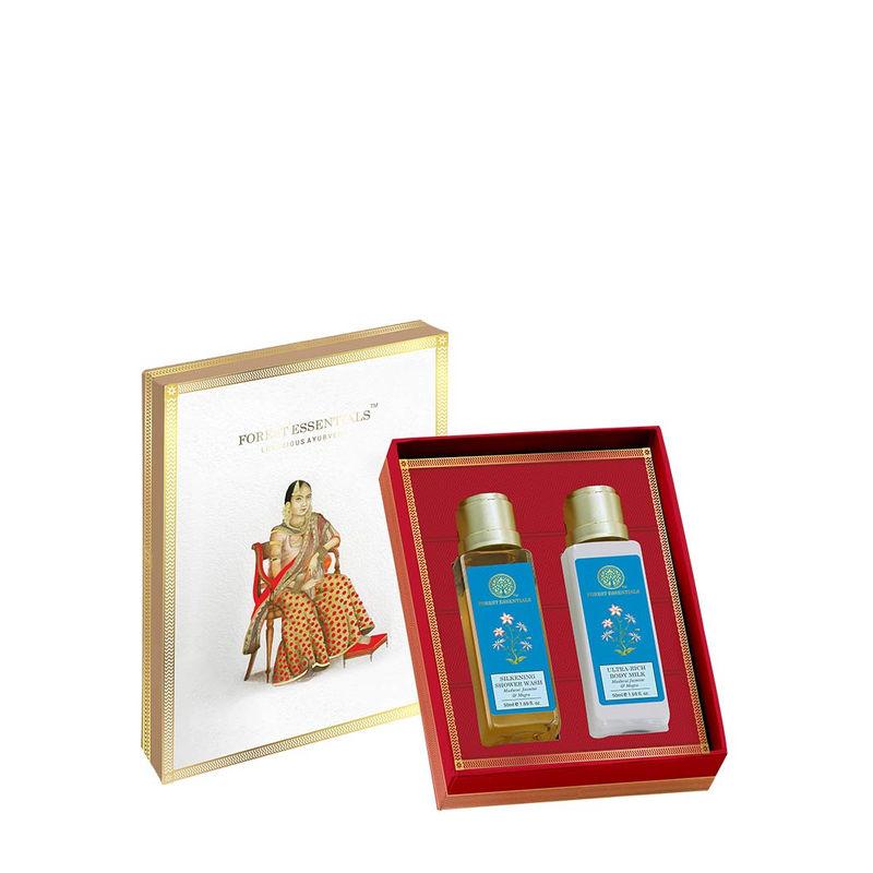 forest essentials jasmine & mogra body care duo gift box (body wash + body lotion)