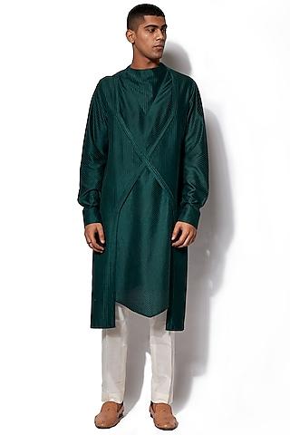 forest green asymmetric kurta set