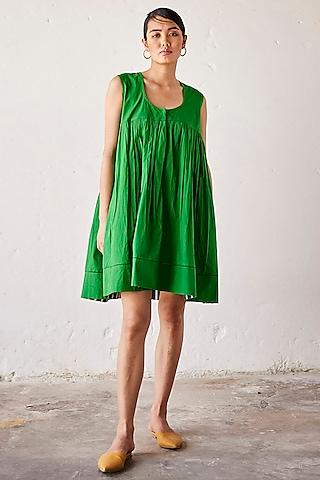 forest green cotton poplin handcrafted flared dress