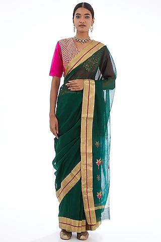 forest green cotton silk saree