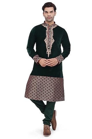 forest green embroidered kurta set