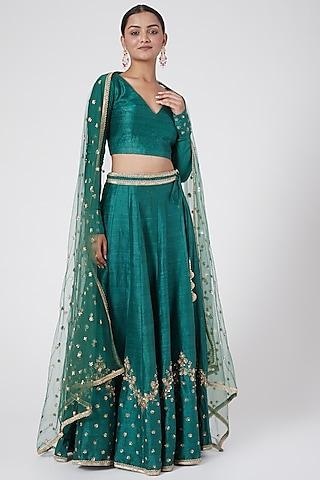 forest green embroidered lehenga set