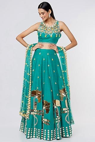 forest green embroidered lehenga set