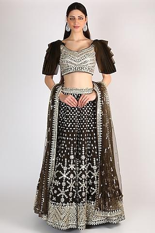 forest green organza embroidered lehenga set