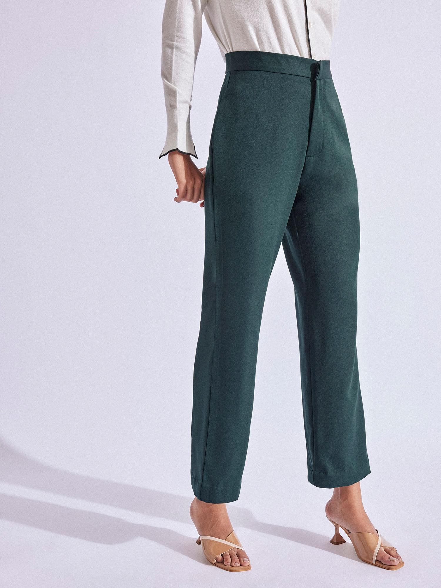 forest green straight fit trousers