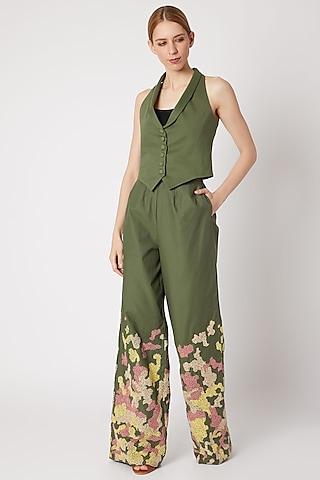 forest green waistcoat top with embroidered pants