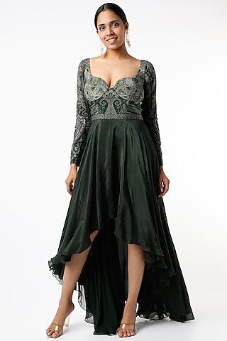 forest green zardosi embroidered corset dress