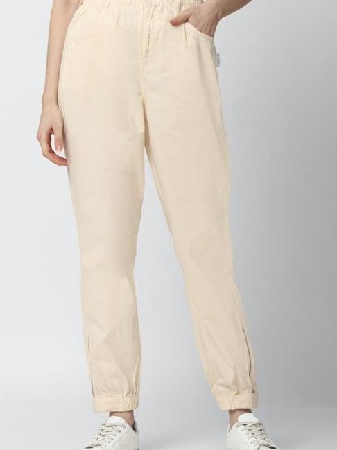 forever 21 beige tapered fit trousers