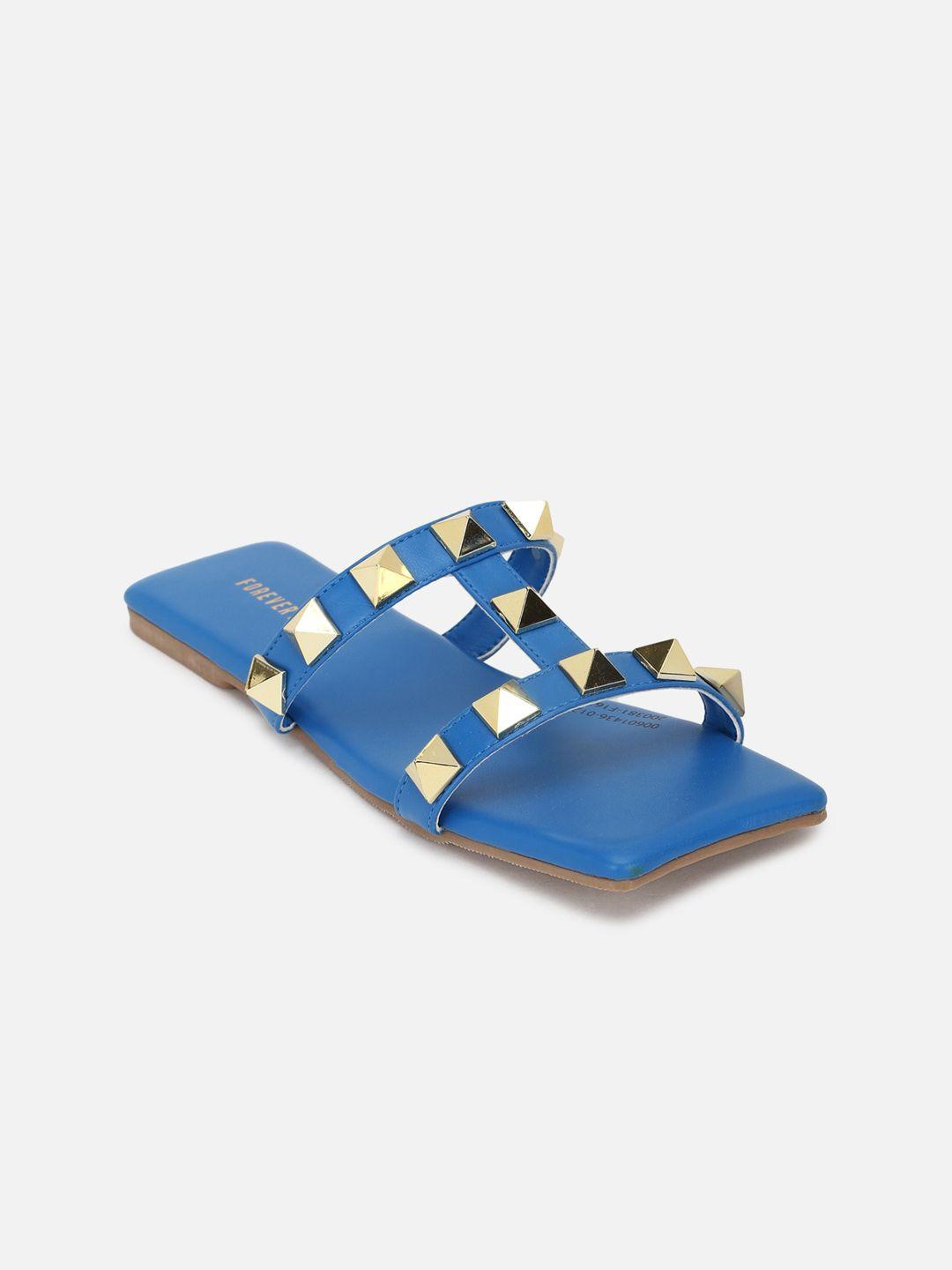 forever 21 blue & gold toned embellished open toe flats