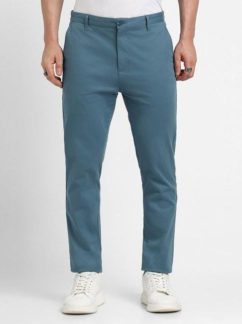 forever 21 blue cotton regular fit trousers