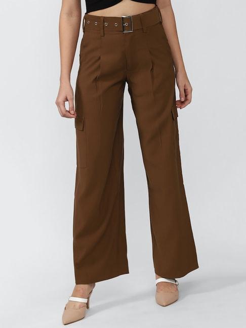 forever 21 brown mid rise regular fit trousers