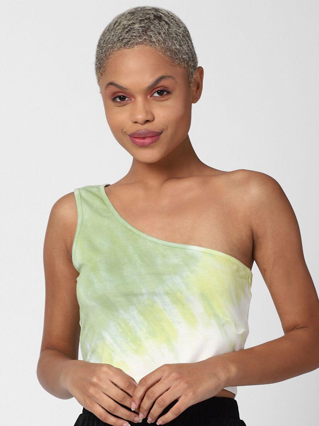 forever 21 green & white tie and dye one shoulder top