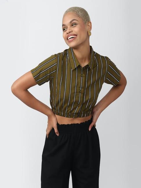 forever 21 green cotton striped shirt