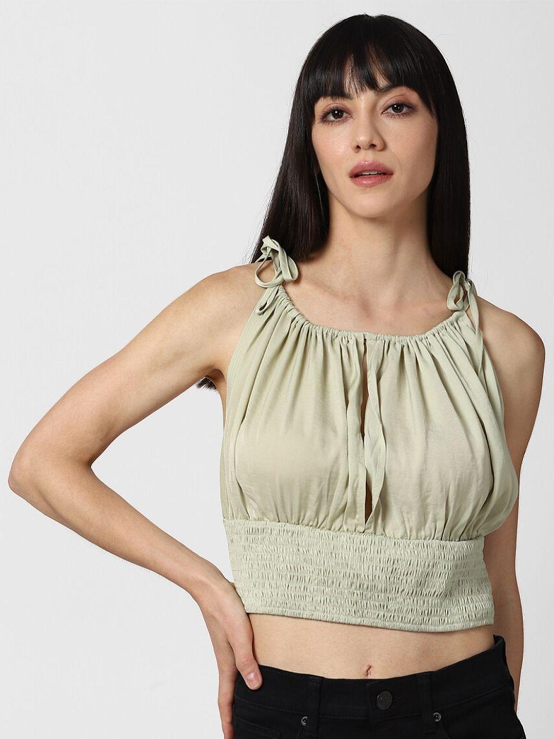 forever 21 green solid blouson crop top