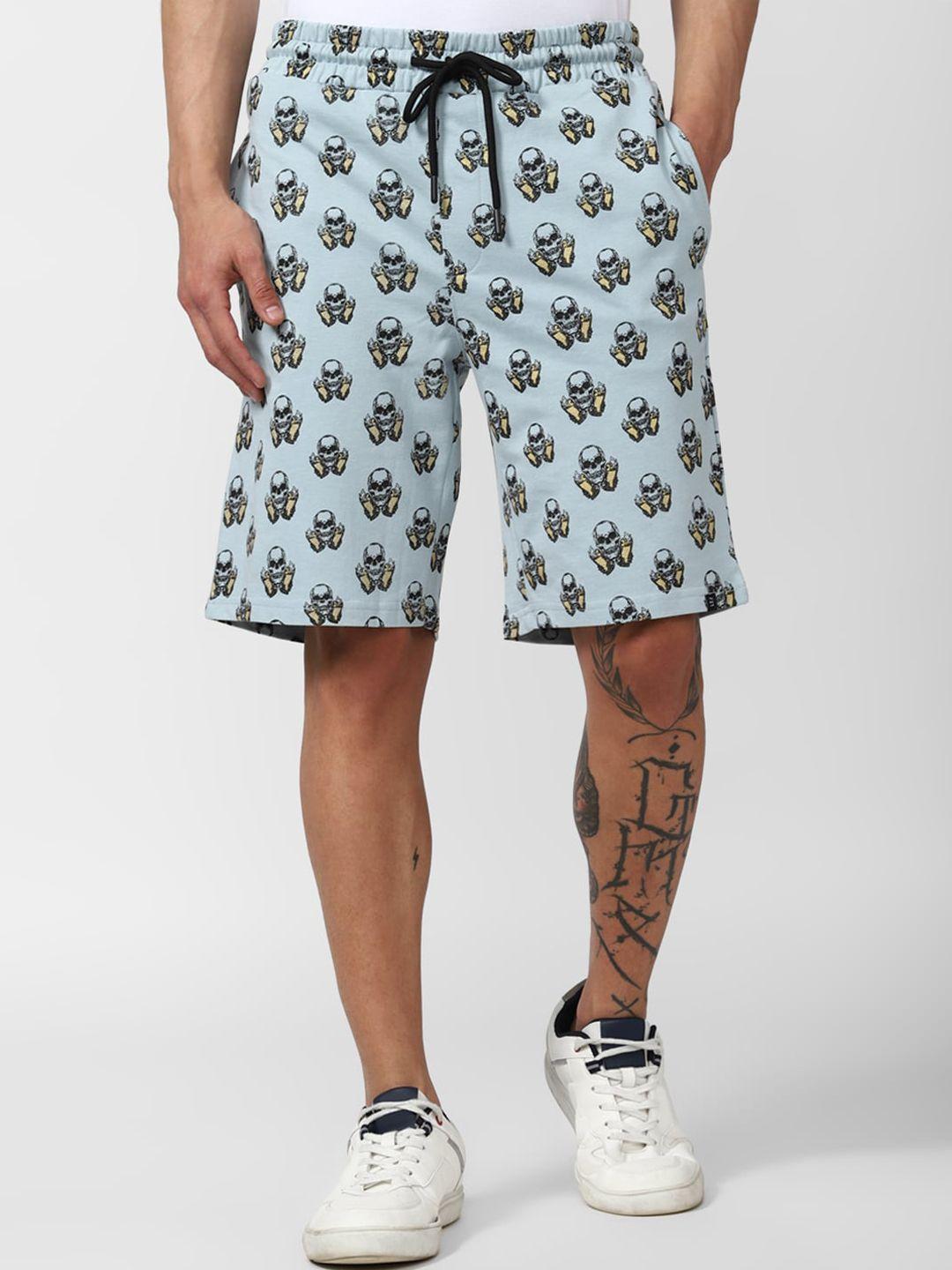 forever 21 men blue conversational printed mid-rise knee length shorts