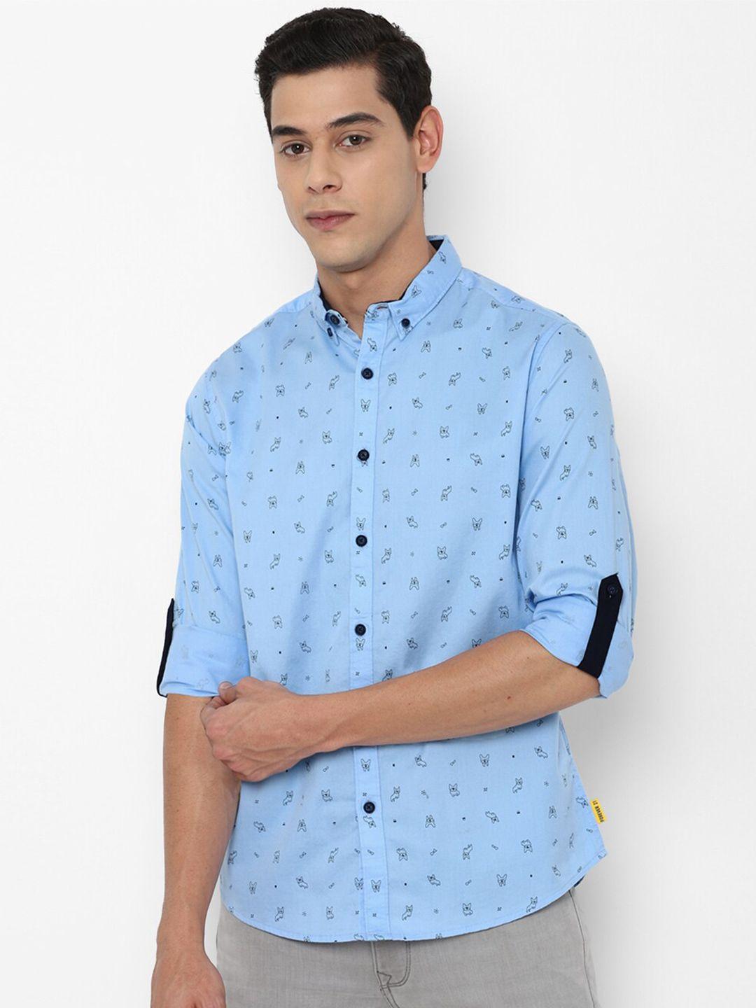 forever 21 men blue printed pure cotton casual shirt