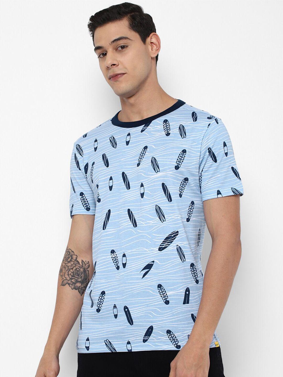 forever 21 men blue printed pure cotton t-shirt