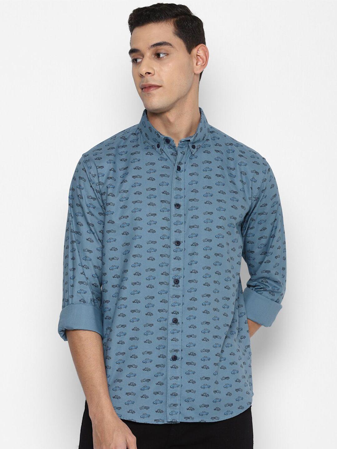 forever 21 men blue slim fit opaque printed pure cotton casual shirt