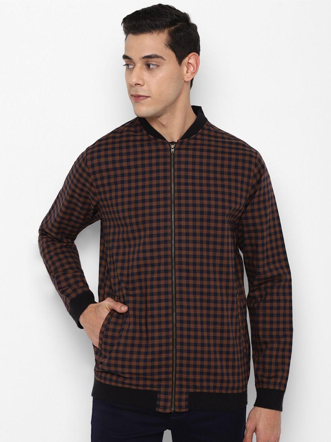 forever 21 men brown checked cotton bomber jacket