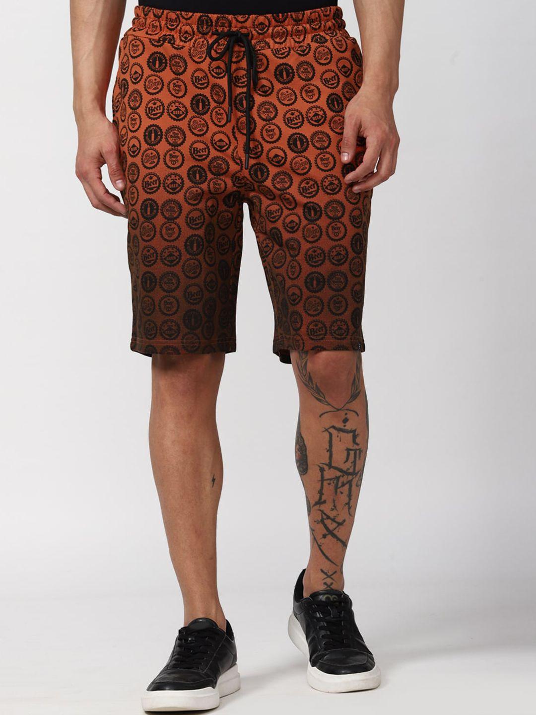 forever 21 men brown typography printed knee length shorts