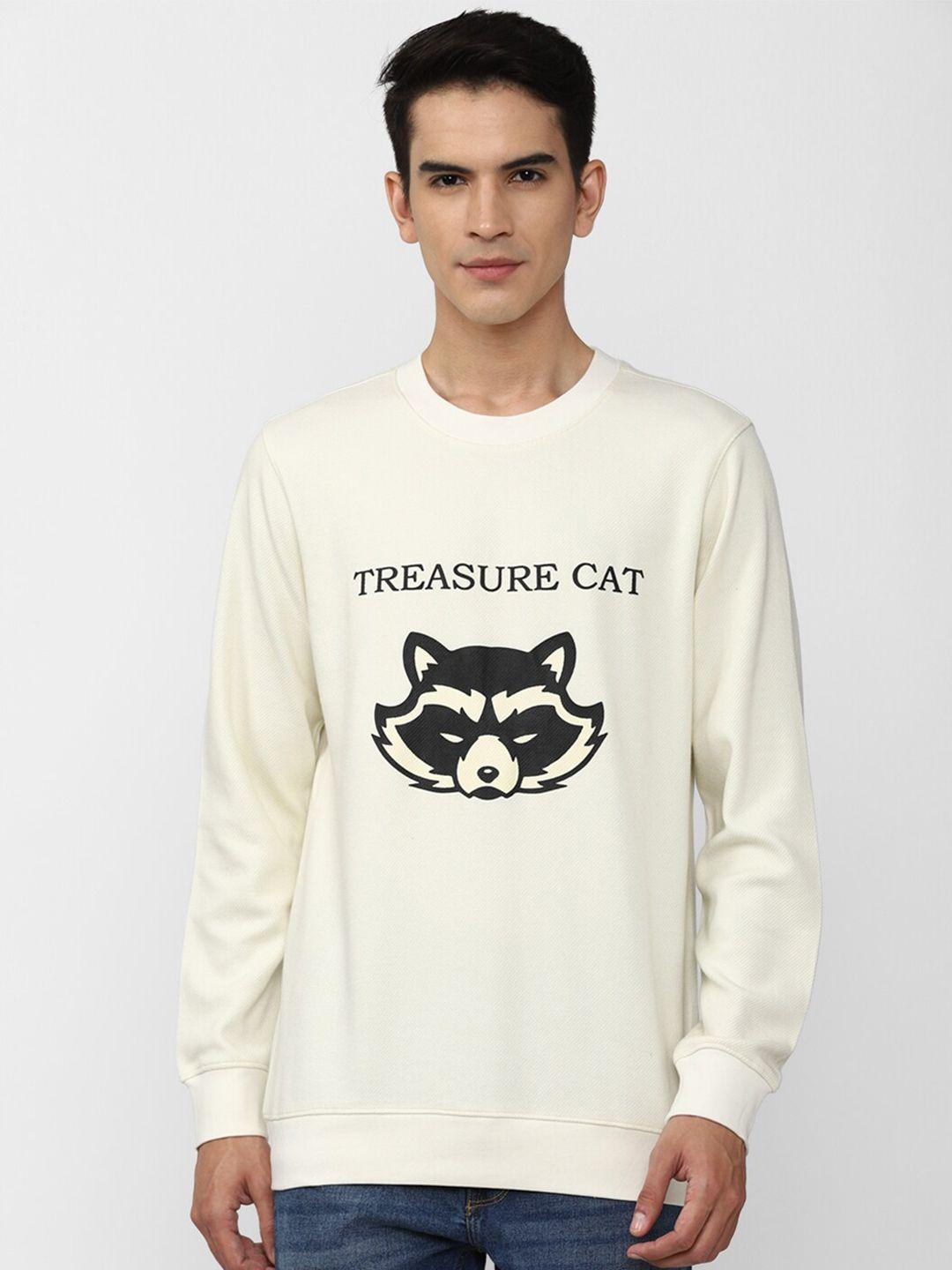 forever 21 men cream-coloured cotton printed sweatshirt