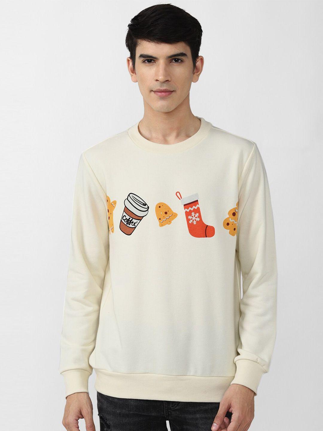 forever 21 men cream-coloured printed sweatshirt