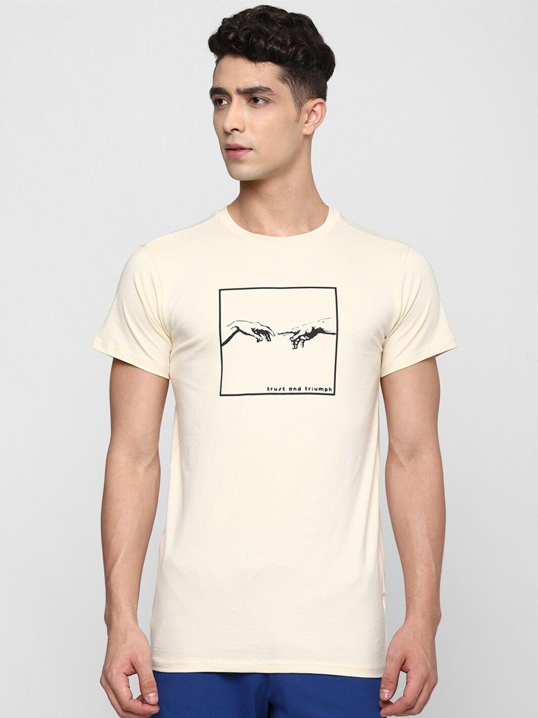 forever 21 men cream-coloured typography printed t-shirt