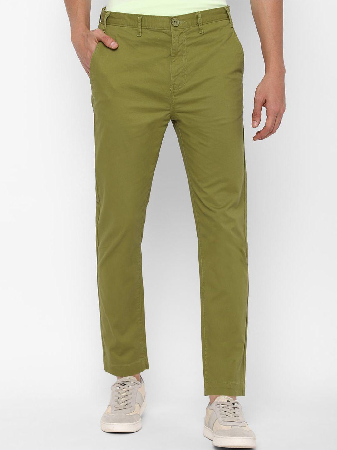forever 21 men olive green regular trousers