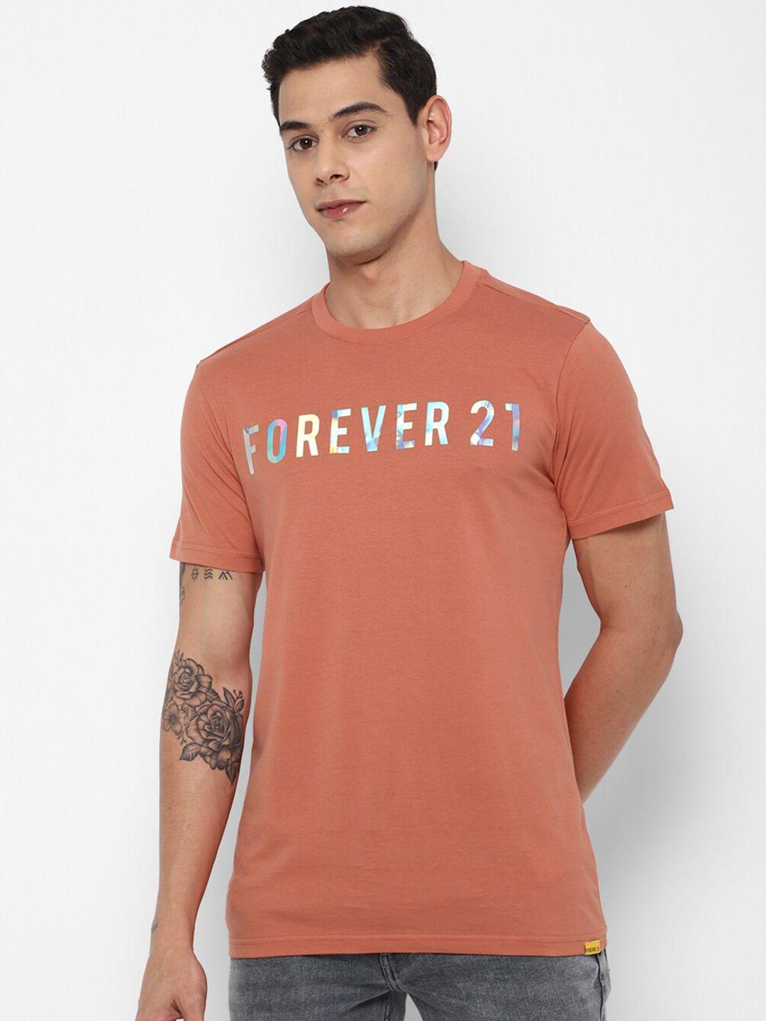 forever 21 men peach-coloured printed t-shirt