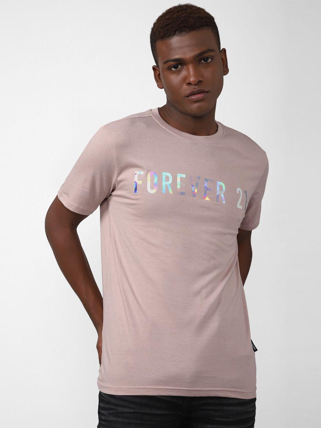 forever 21 men pink typography pure cotton printed t-shirt
