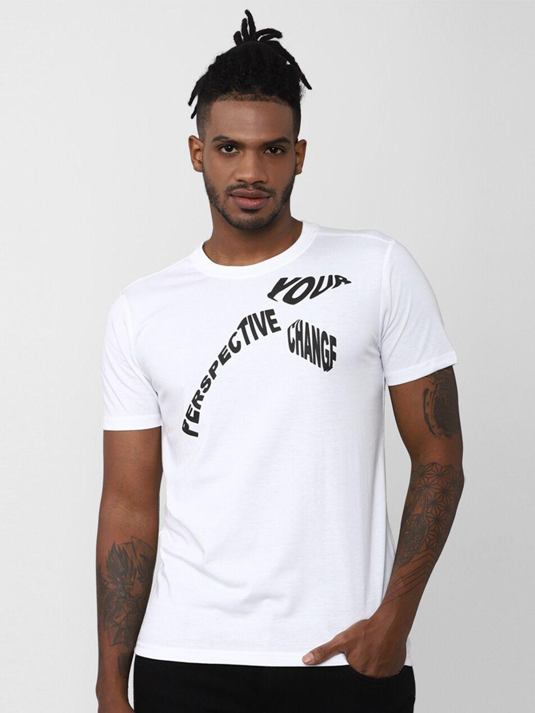 forever 21 men white typography printed cotton t-shirt
