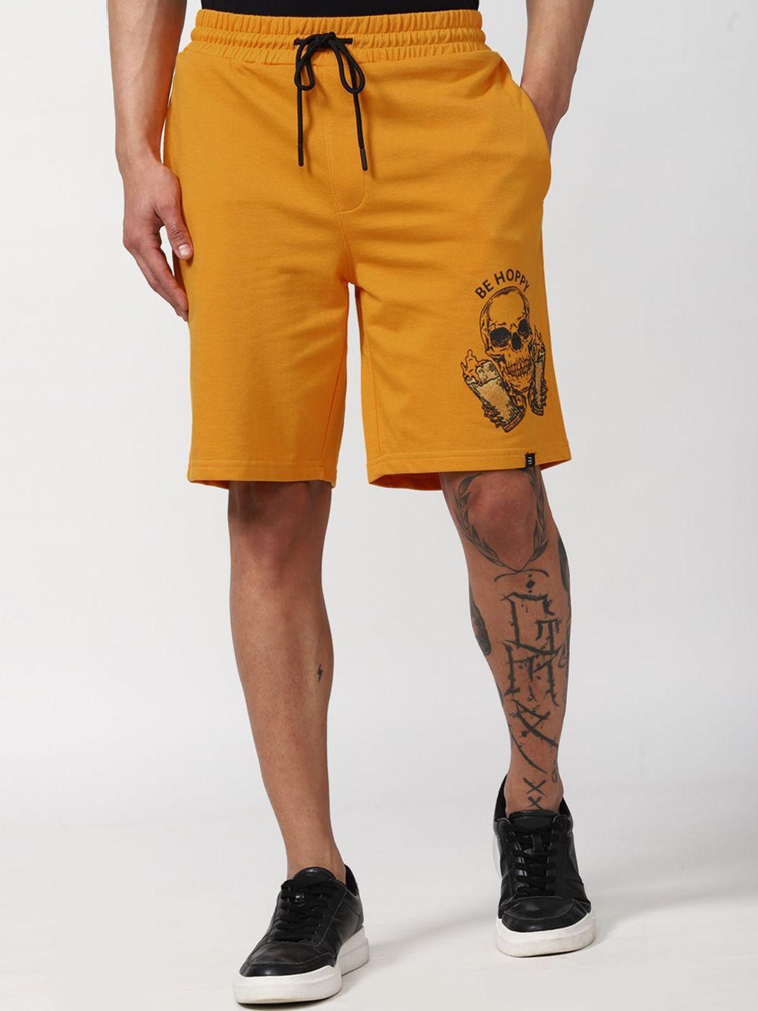 forever 21 men yellow graphic printed knee length shorts