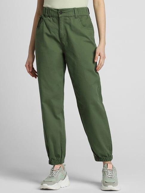 forever 21 olive cotton regular fit mid rise joggers