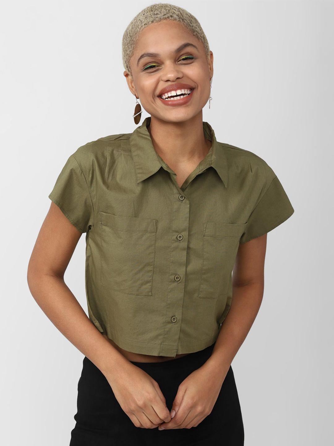 forever 21 olive green shirt style top