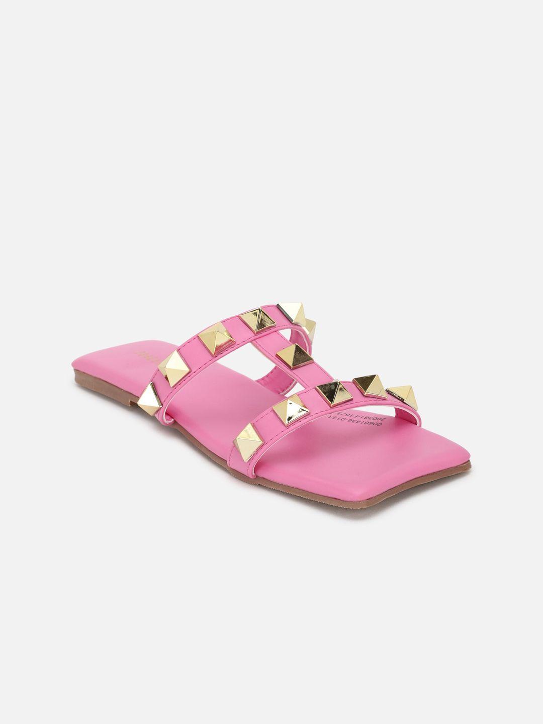 forever 21 pink & gold toned embellished open toe flats
